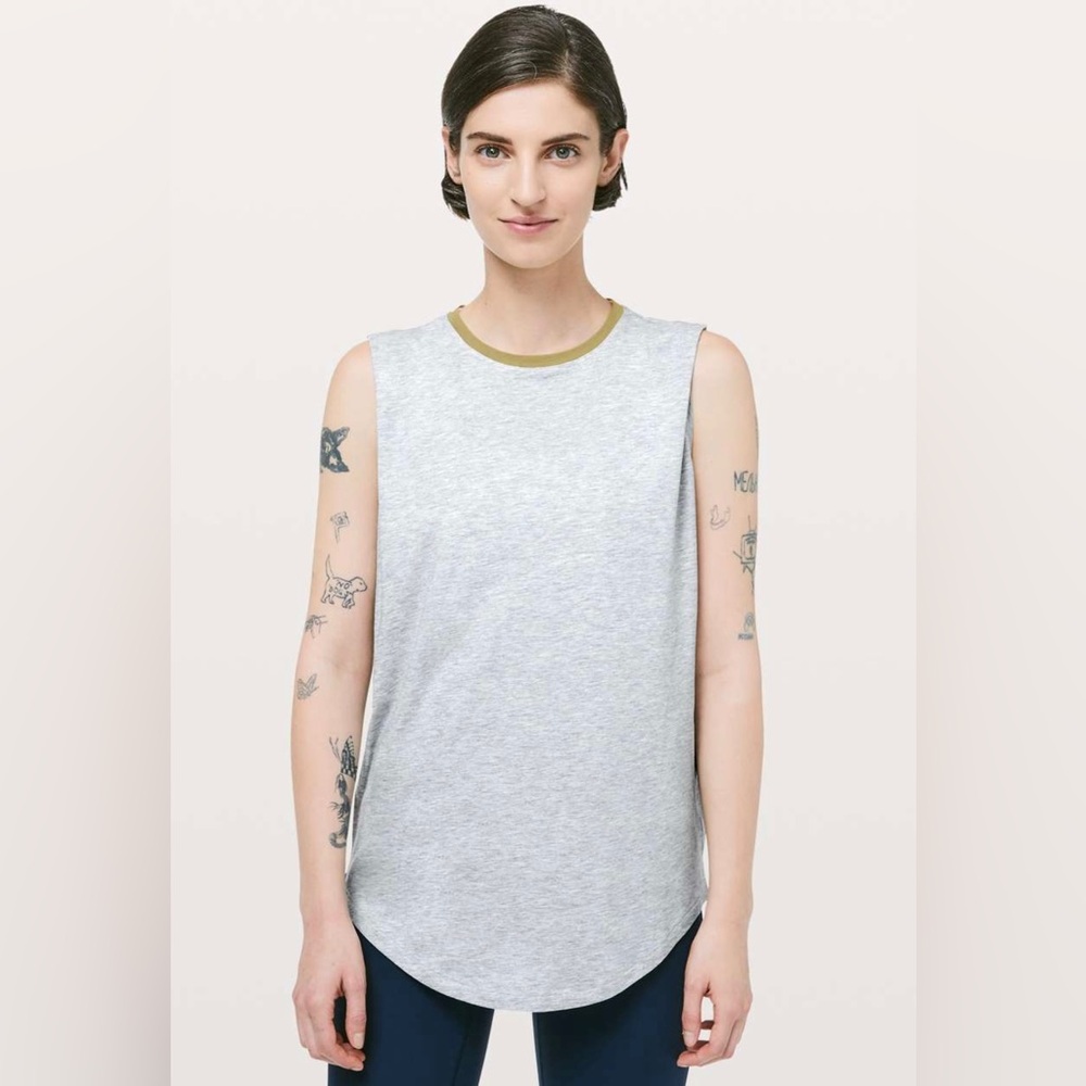 Lululemon Heathered Core Light Grey/Golden Lime Brunswick Muscle Tank Top Size 4
